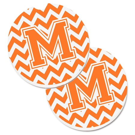 Carolines Treasures Letter M Chevron Orange and White  Cup Holder Car Coaster, PK2 CJ1046-MCARC